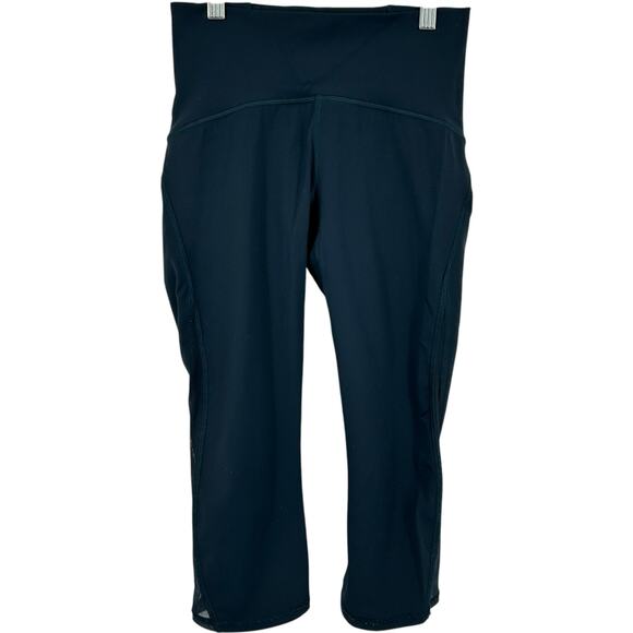 Women's Dark Teal Lululemon Mesh Detail Cropped Capri‎ Athletic Leggings Sz 4 - Picture 1 of 6